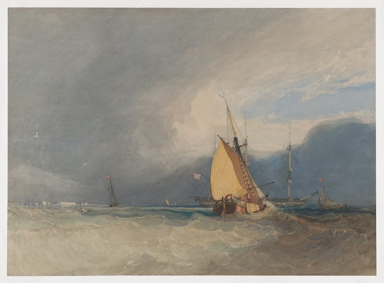 Csónakok a partoknál, közeledő vihar alkotó: John Sell Cotman