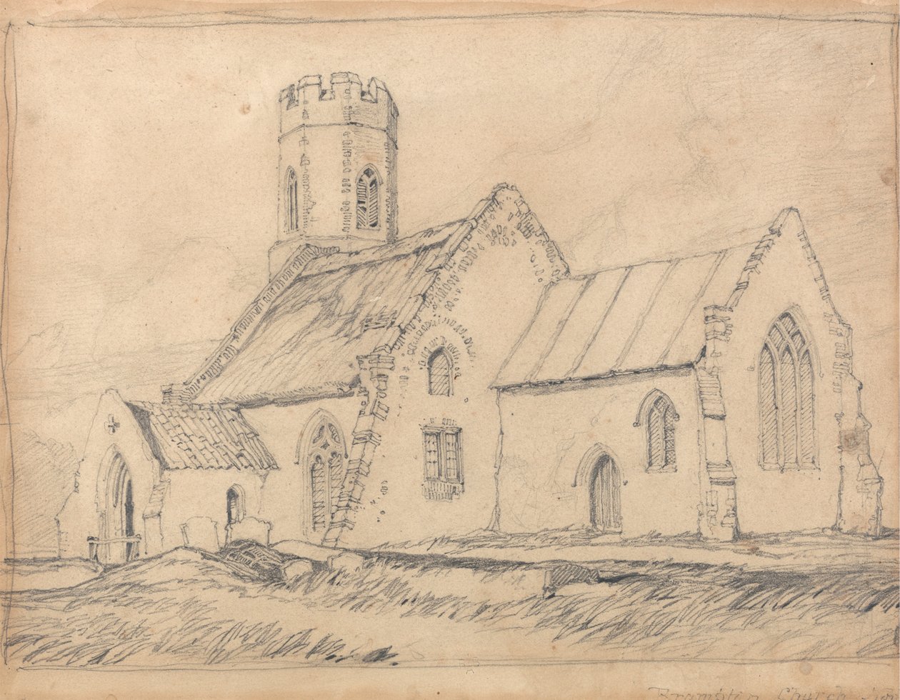 Brampton Church, Norfolk, délkeletről alkotó: John Sell Cotman