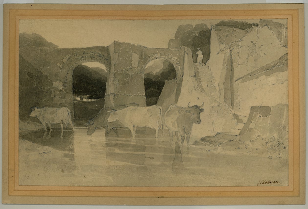 Híd és tehenek, 1803-04 körül (ceruza mosás papíron) alkotó: John Sell Cotman