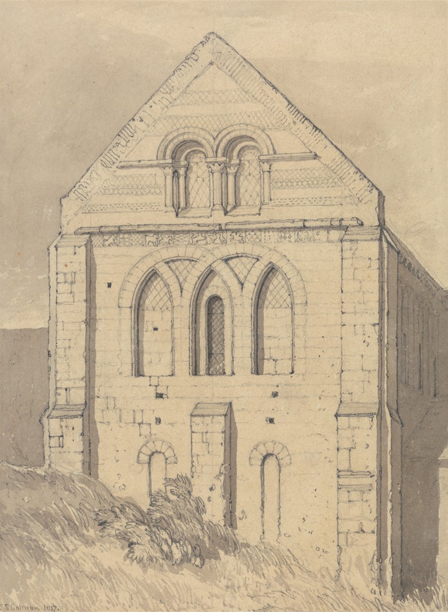 Graville-i templom Havre de Grace közelében, Normandiában: Grave Grave: az északi kereszthajó vége alkotó: John Sell Cotman