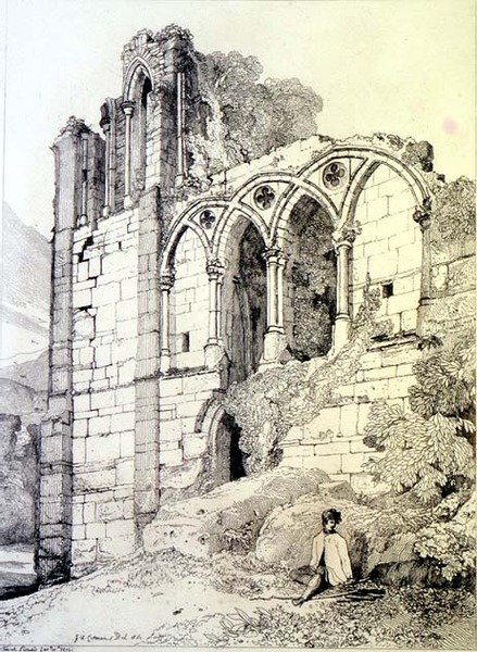 Easeby Abbey, Yorkshire, 1811 körül (rézkarc) alkotó: John Sell Cotman