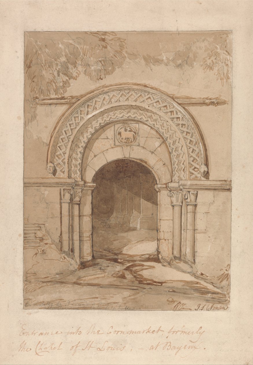 Bejárat a Kukoricapiacra, a korábbi Szent Lajos-kápolnába, Bayeux-ben alkotó: John Sell Cotman