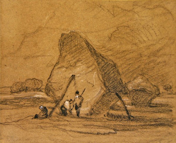 Szénakazal (fekete kréta fehérrel kiemelve papírra) alkotó: John Sell Cotman