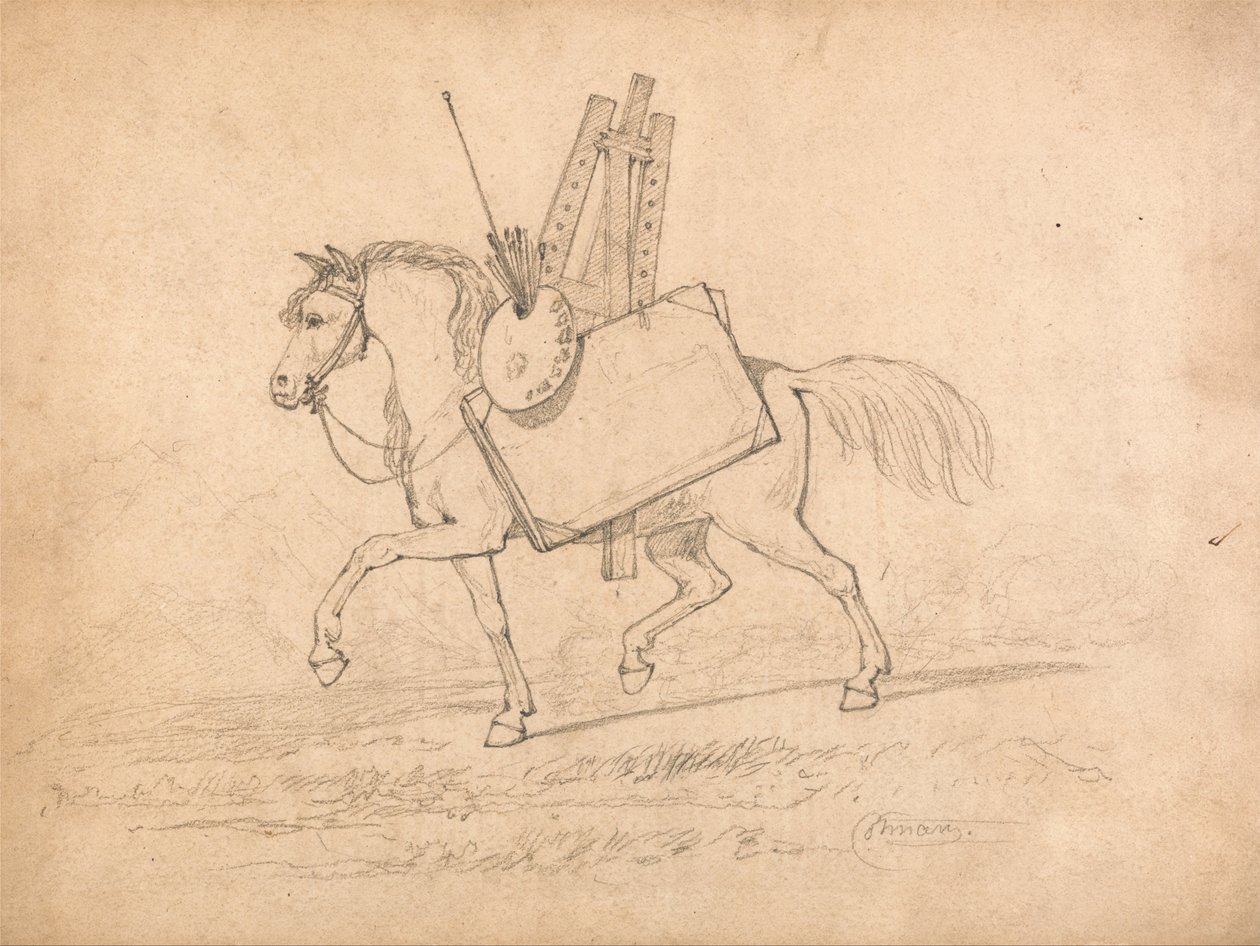 Művészi kellékekkel megrakott ló alkotó: John Sell Cotman