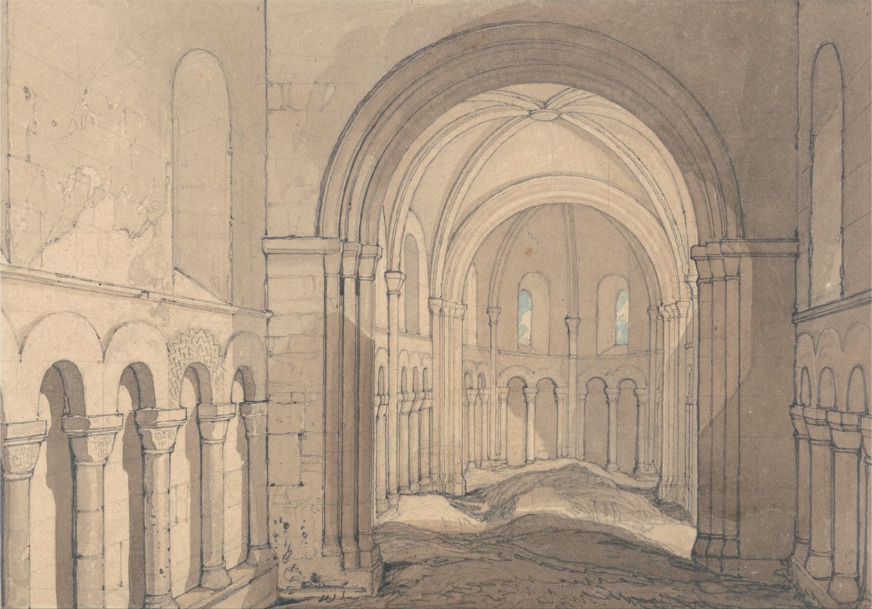 A Saint Julien kápolna belseje, Rouen közelében, Normandia alkotó: John Sell Cotman