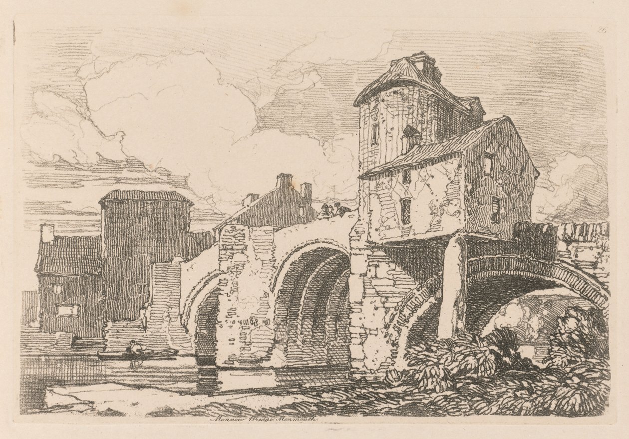 Liber Studiorum: Plate 26, Monnow Bridge, Monmouthshire, 1838. alkotó: John Sell Cotman