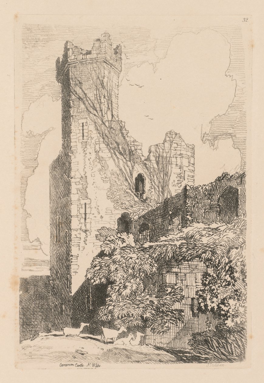 Tanulmányok könyve: 32. tábla, Caernarvon Castle, N. Wales alkotó: John Sell Cotman