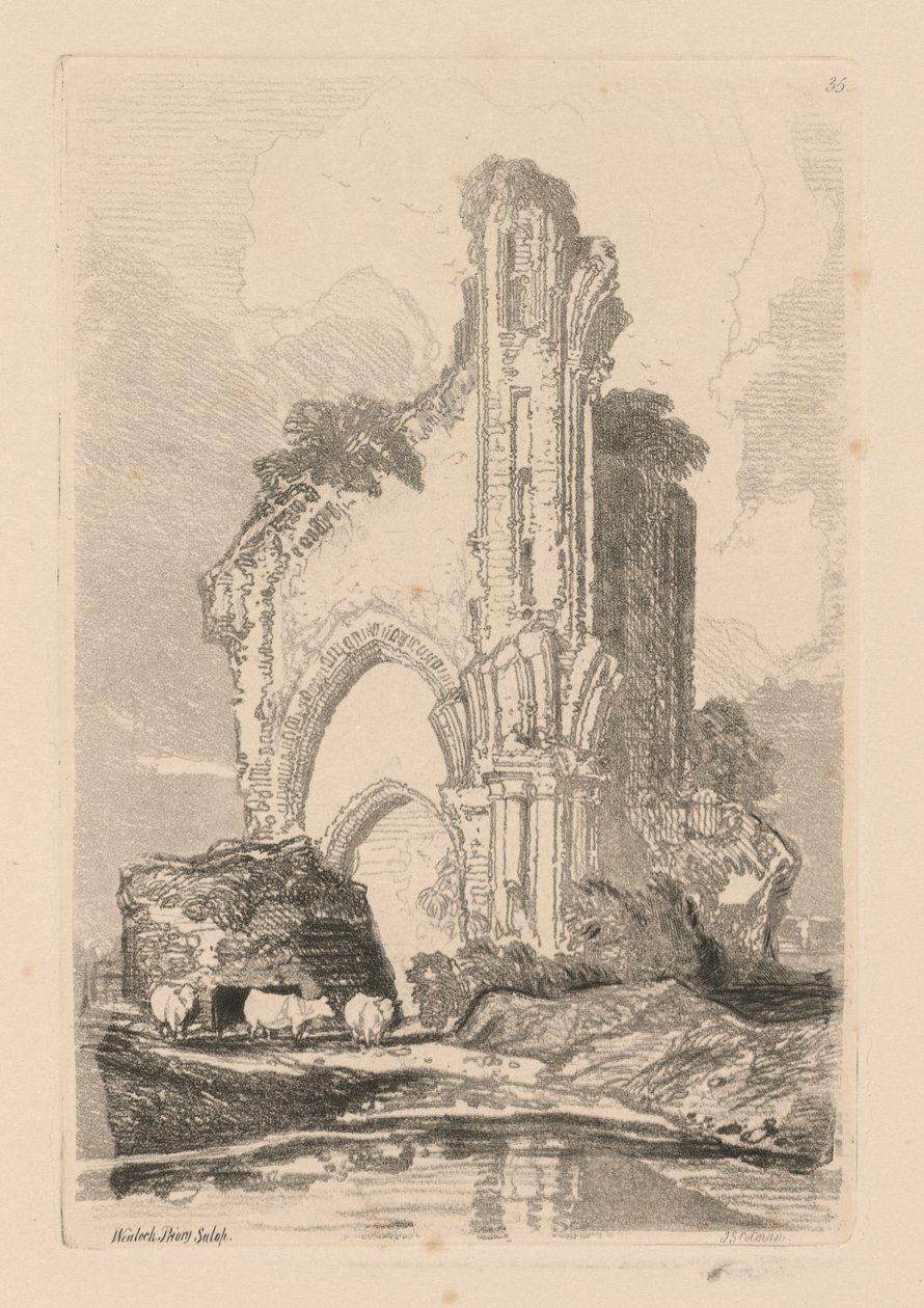 Liber Studiorum: 35. tábla, Wenlock Priory, Salop, 1838 alkotó: John Sell Cotman