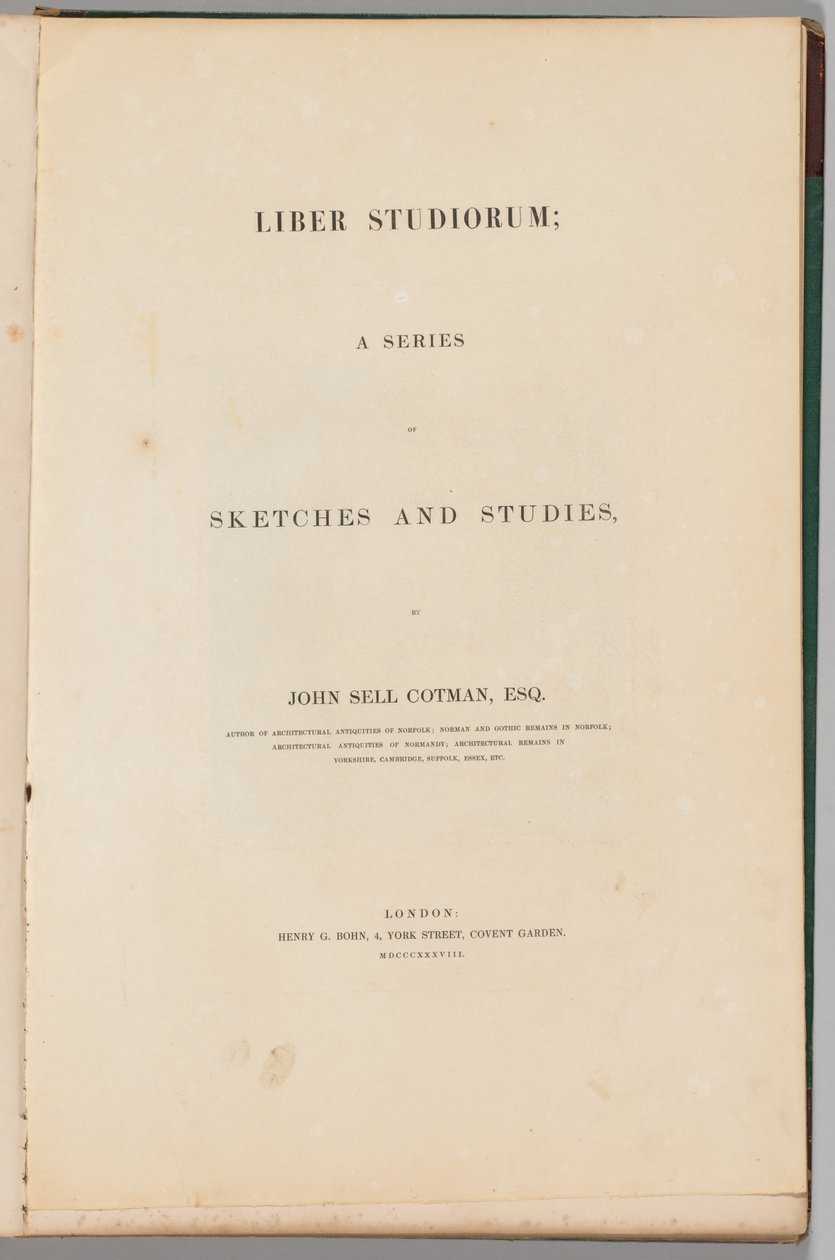 Tanulmányok könyve: Címlap, 1838 alkotó: John Sell Cotman