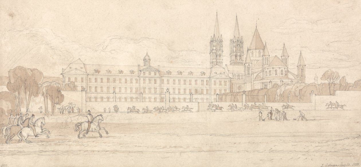 Katonai Iskola és Szent István Apátsági Templom Caenben alkotó: John Sell Cotman