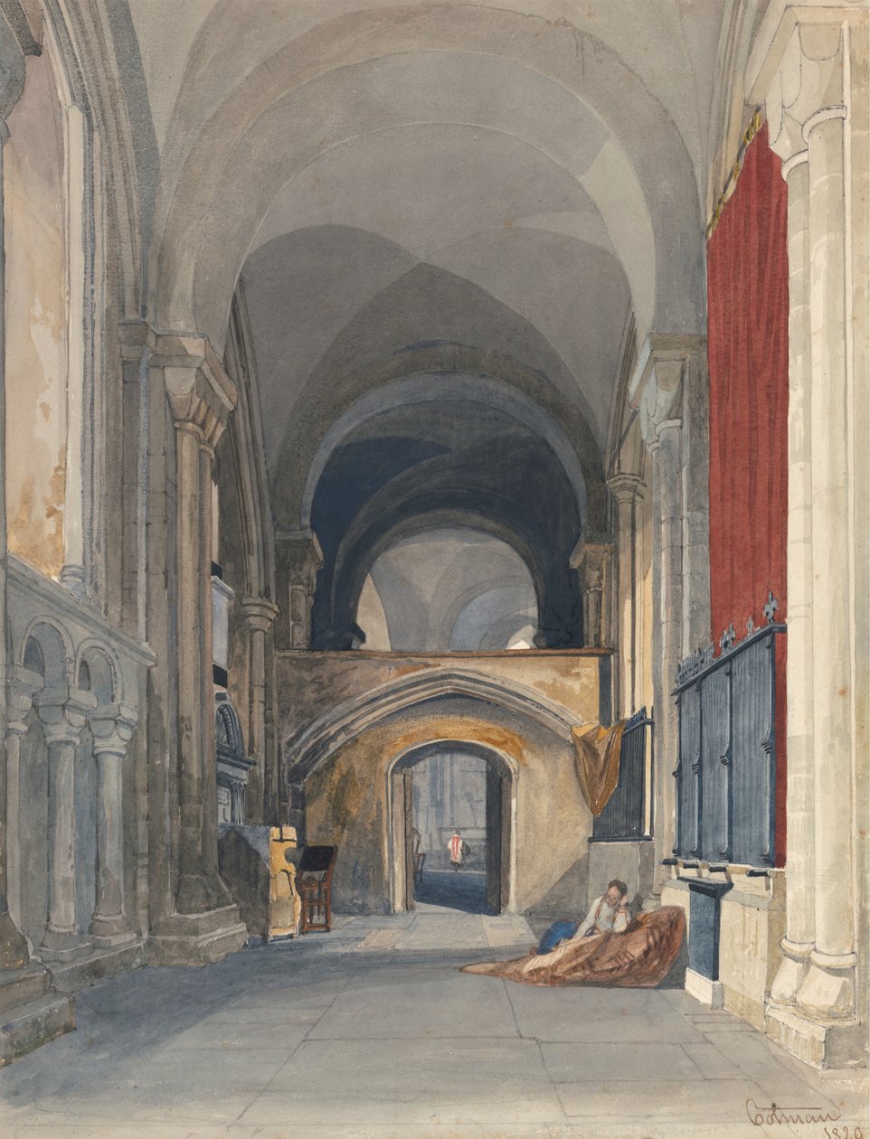 Norwichi katedrális: a kórus északi folyosójának belseje, keletre nézve alkotó: John Sell Cotman