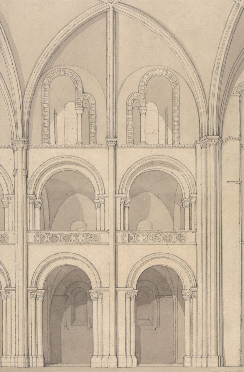 A normandiai Caen-ben található Szent István apátsági templom egy részének perspektívikus felülnézete alkotó: John Sell Cotman