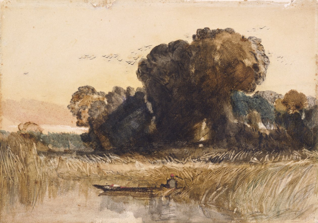 Punt nádasok között (akvarell és grafit, papír) alkotó: John Sell Cotman