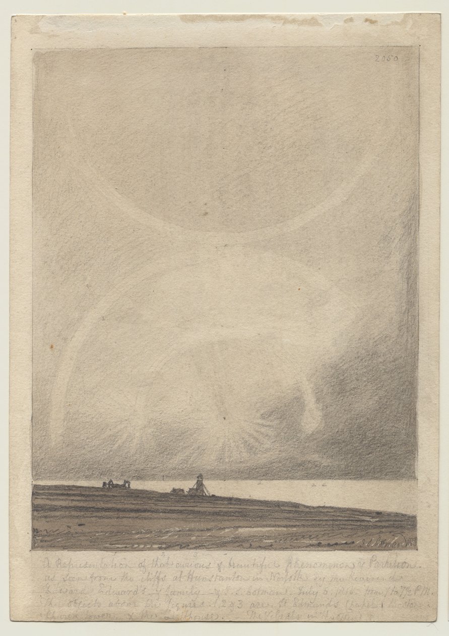 Recto: Hunstanton világítótoronyból 1816. július 6-án látott parhelion-hatás. alkotó: John Sell Cotman