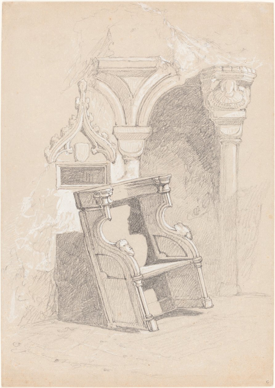 Vázlat a romos templombelsőről a székkel alkotó: John Sell Cotman