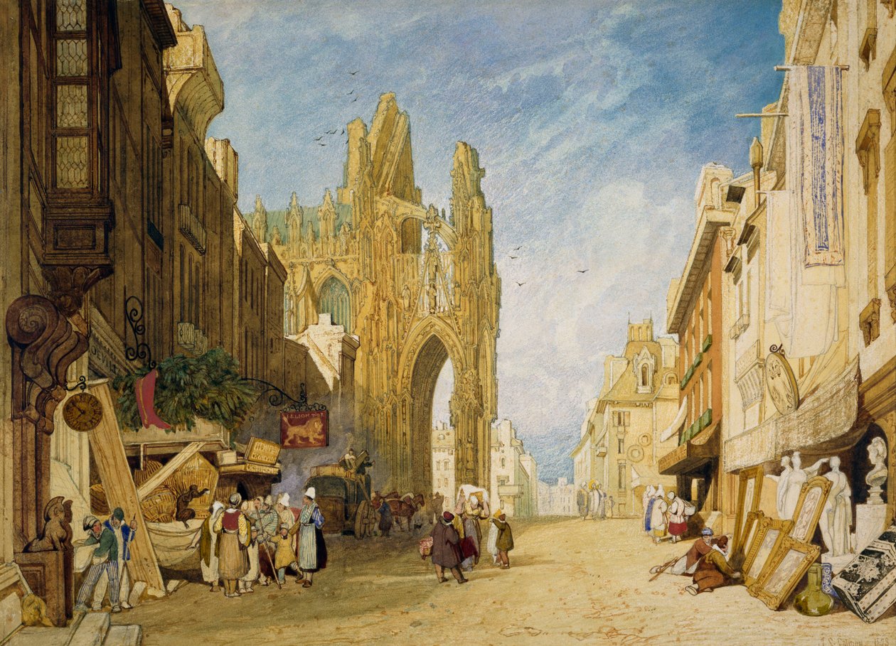Utcai jelenet Alenconban, Normandiában alkotó: John Sell Cotman