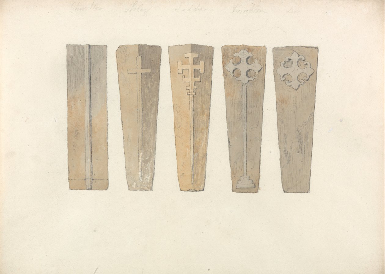 Öt koporsófedél tanulmányozása a norfolki templomokból alkotó: John Sell Cotman