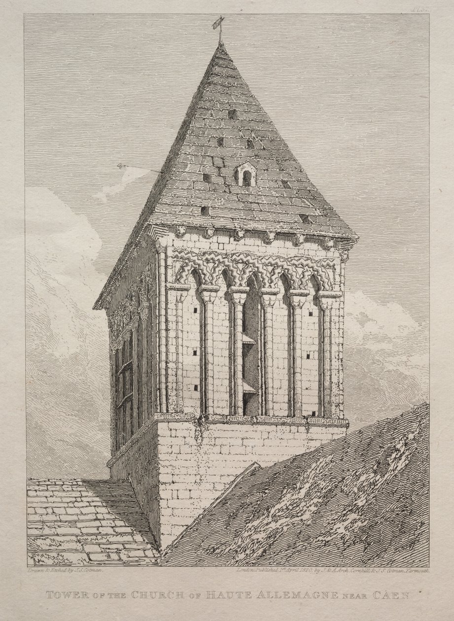 A Haute allemagne-templom tornya Caen közelében alkotó: John Sell Cotman