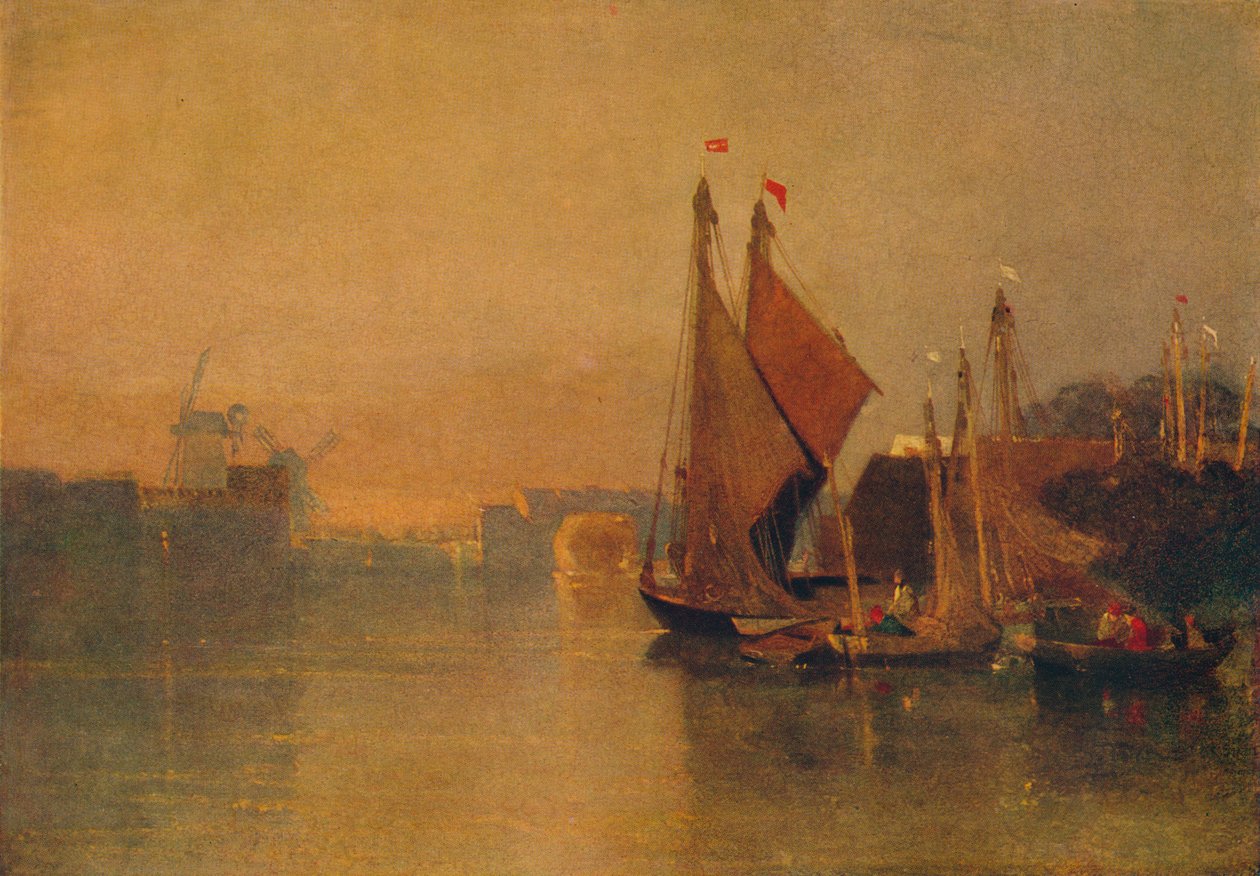 Kilátás a Yarmouth Bridge-ről, Norfolk, Breydon felé néz, közvetlenül naplemente után, c1823 alkotó: John Sell Cotman