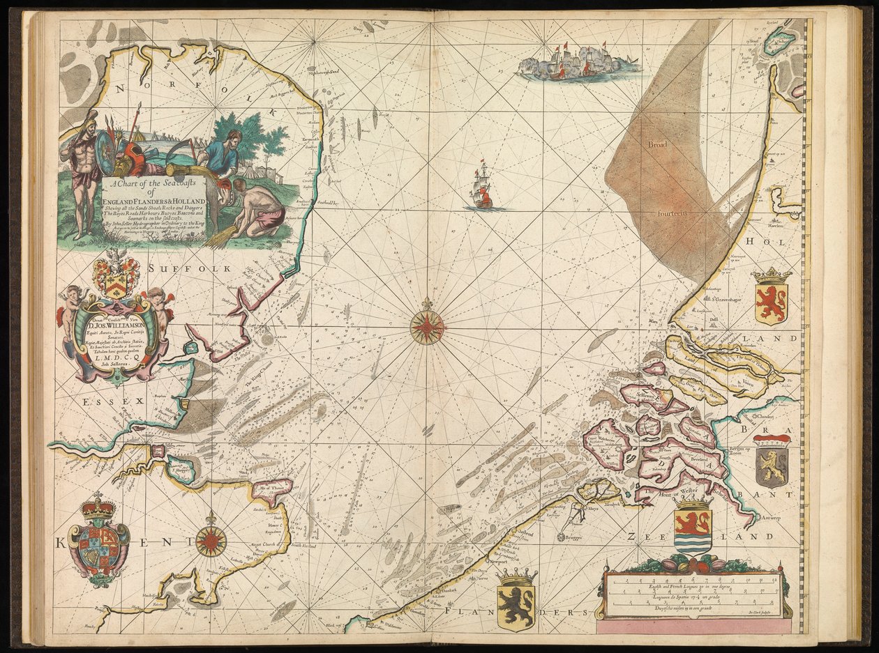 Anglia, Flandria és Hollandia tengeri partjainak térképe, 1672 körül (nyomtatás) alkotó: John Seller