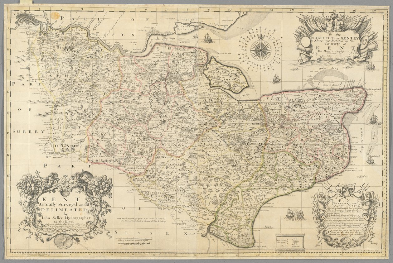 Kent, ténylegesen felmérte és körülhatárolta John Seller, 1680 körül (metszet) alkotó: John Seller