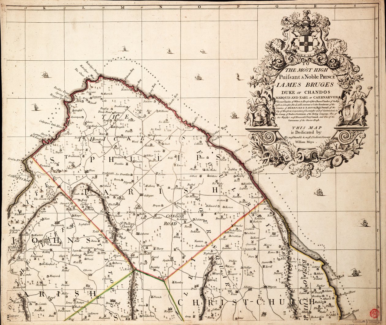 Barbados szigetének új és pontos térképe Amerikában, William Mayo 1717-1721 között végzett felmérése szerint. alkotó: John Senex