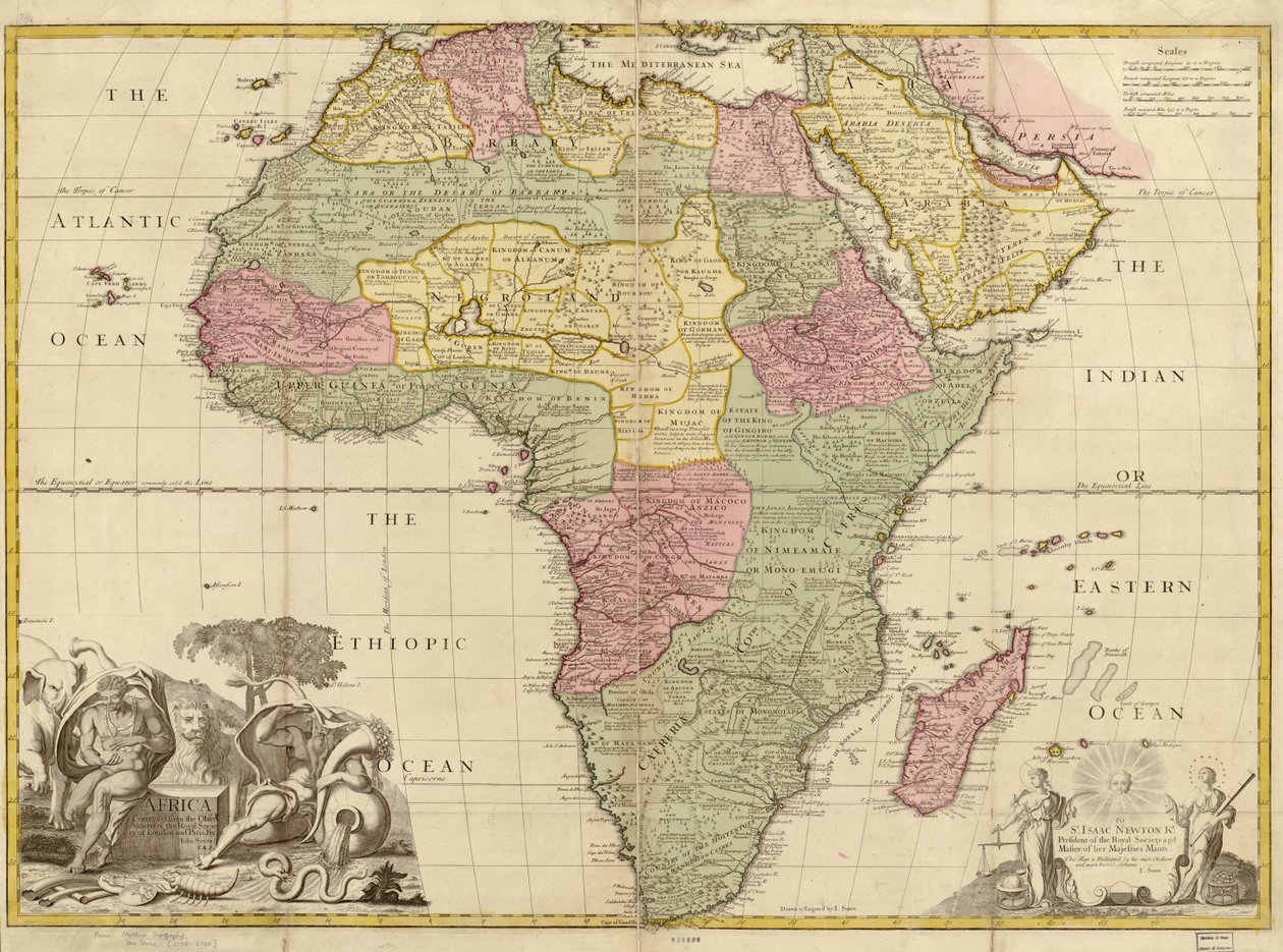 Afrika - a londoni és párizsi Királyi Társaság megfigyelései alapján javítva. LOC 2005625330 alkotó: John Senex