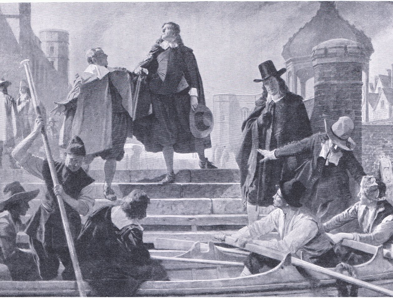 Az öt tag repülése, illusztráció a The History of the British People-ből, Waverley kiadásában, 1940 körül (litho) alkotó: John Seymour Lucas