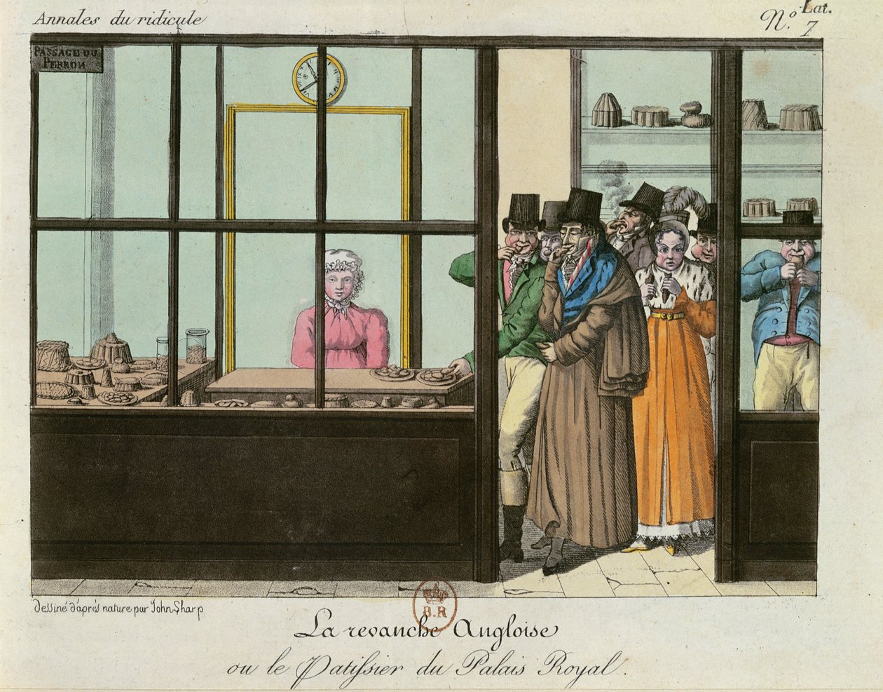 Az angol bosszú vagy, The Patisserie at the Palais Royal, 1815 körül alkotó: John Sharp