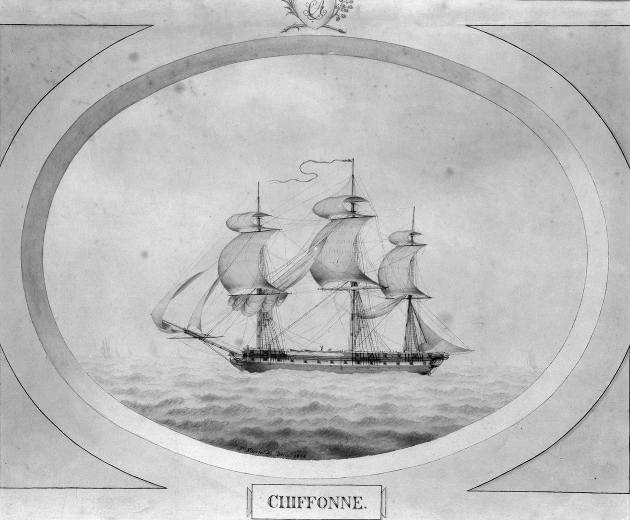 Chiffonne", a hajó, amelyet Charles Adam a Seychelle-szigeteknél vett át a franciáktól. alkotó: John Shertcliffe