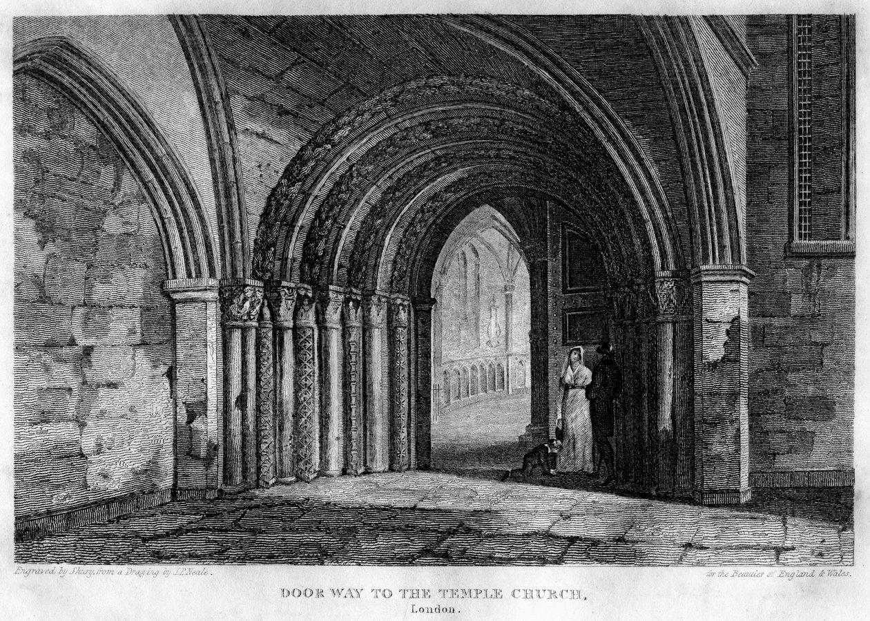 A Temple Church kapuja, London, 1815. alkotó: John Shury