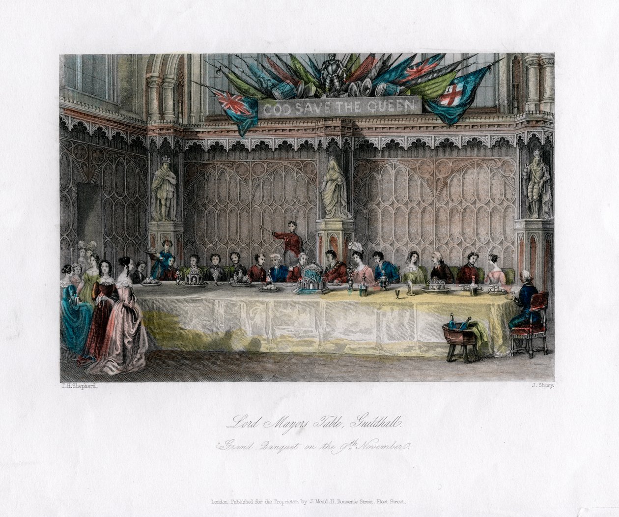 A Lord Mayors asztala, nagy bankett, Guildhall, City of London, 19. század. alkotó: John Shury