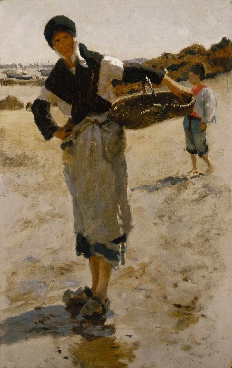 Breton nő kosárral, vázlat a cancale-i osztrigagyűjtők számára alkotó: John Singer Sargent