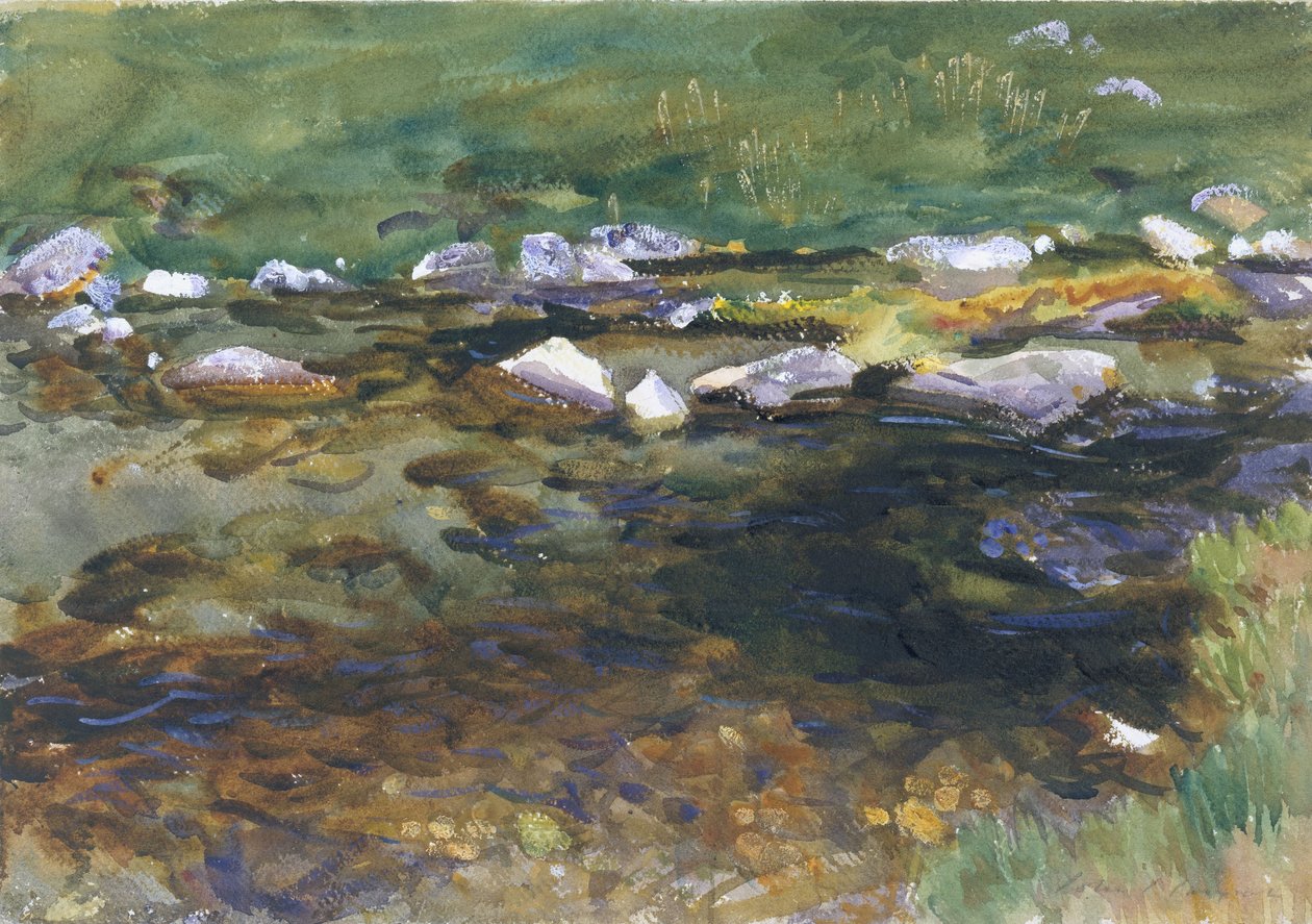 Brook and Meadow, 1907 körül (wc, gouache és grafit fehér szőtt papíron) alkotó: John Singer Sargent