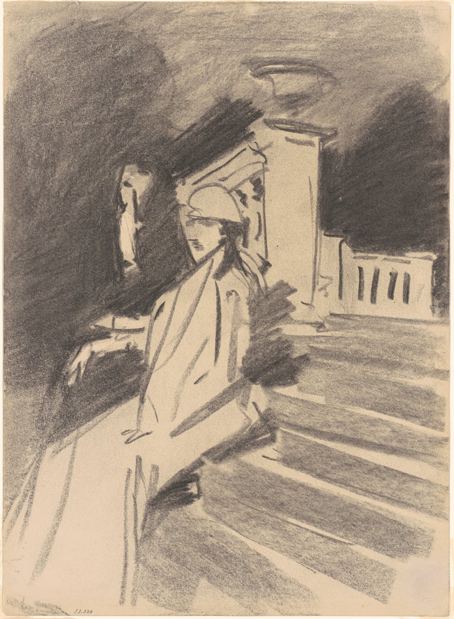 A szökőkút mellett, Villa Torlonia, Frascati, Olaszország, kb. 1907. alkotó: John Singer Sargent