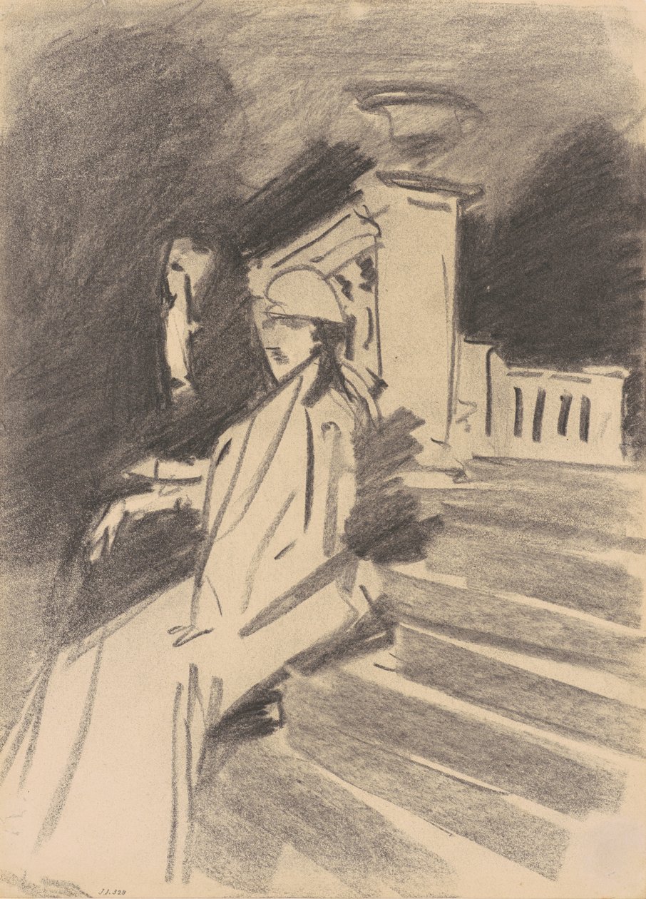 A szökőkút mellett, Villa Torlonia, Frascati, 1907 körül (szén szőtt papíron) alkotó: John Singer Sargent