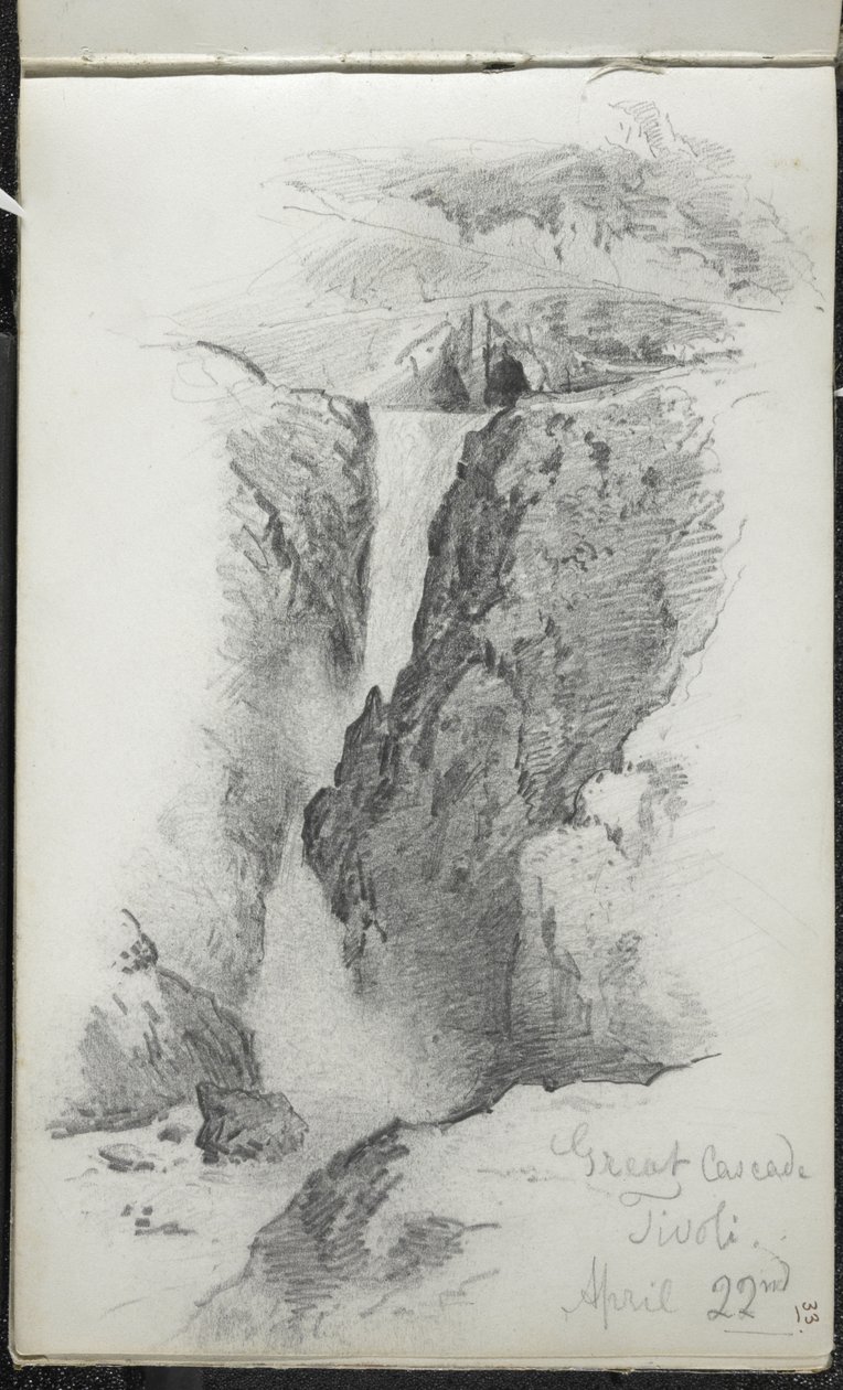 Great Cascade, Tivoli, Olaszország, 1869. április 22. (grafit törtfehér szőtt papíron) alkotó: John Singer Sargent