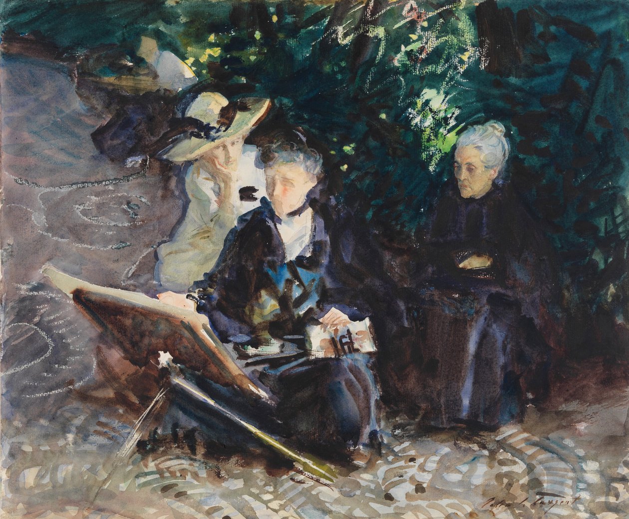 A Generalife-ban, 1912 (wc, viaszkréta és grafit fehér szőtt papíron) alkotó: John Singer Sargent