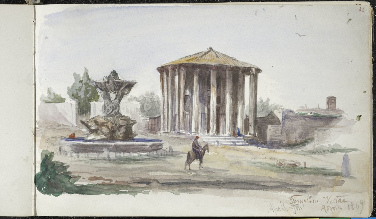 Táj figurákkal, Templum Vestas, Róma, 1869. április 9. (akvarell grafit felett, törtfehér szőtt papíron) alkotó: John Singer Sargent