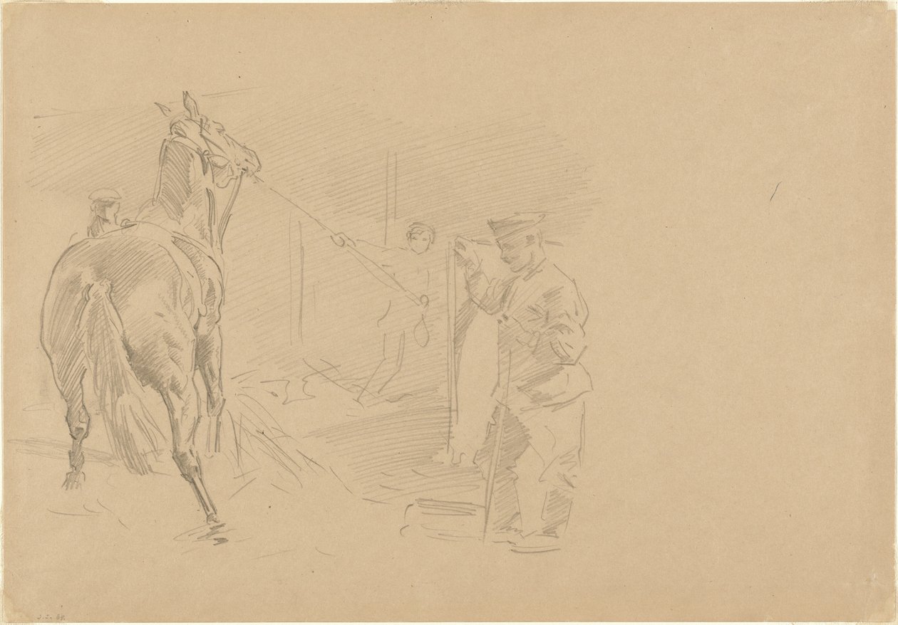 Ember húz egy lovat egy istállóba alkotó: John Singer Sargent