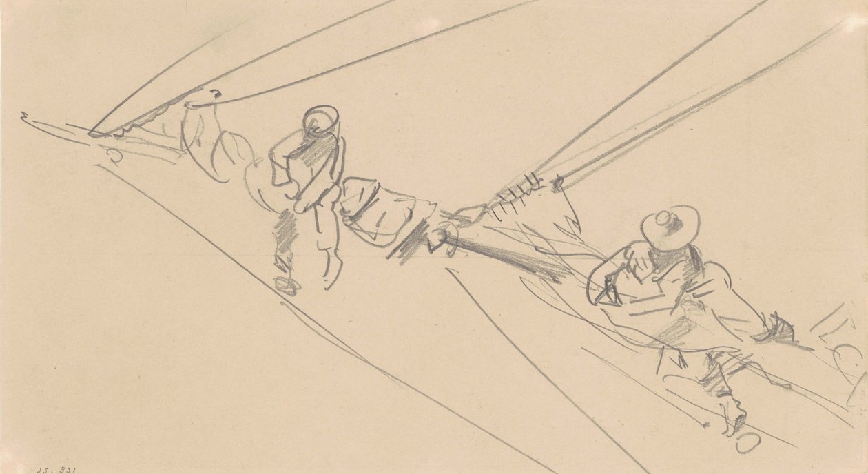 Men on a Spar, 1876 körül (grafit szőtt papíron) alkotó: John Singer Sargent