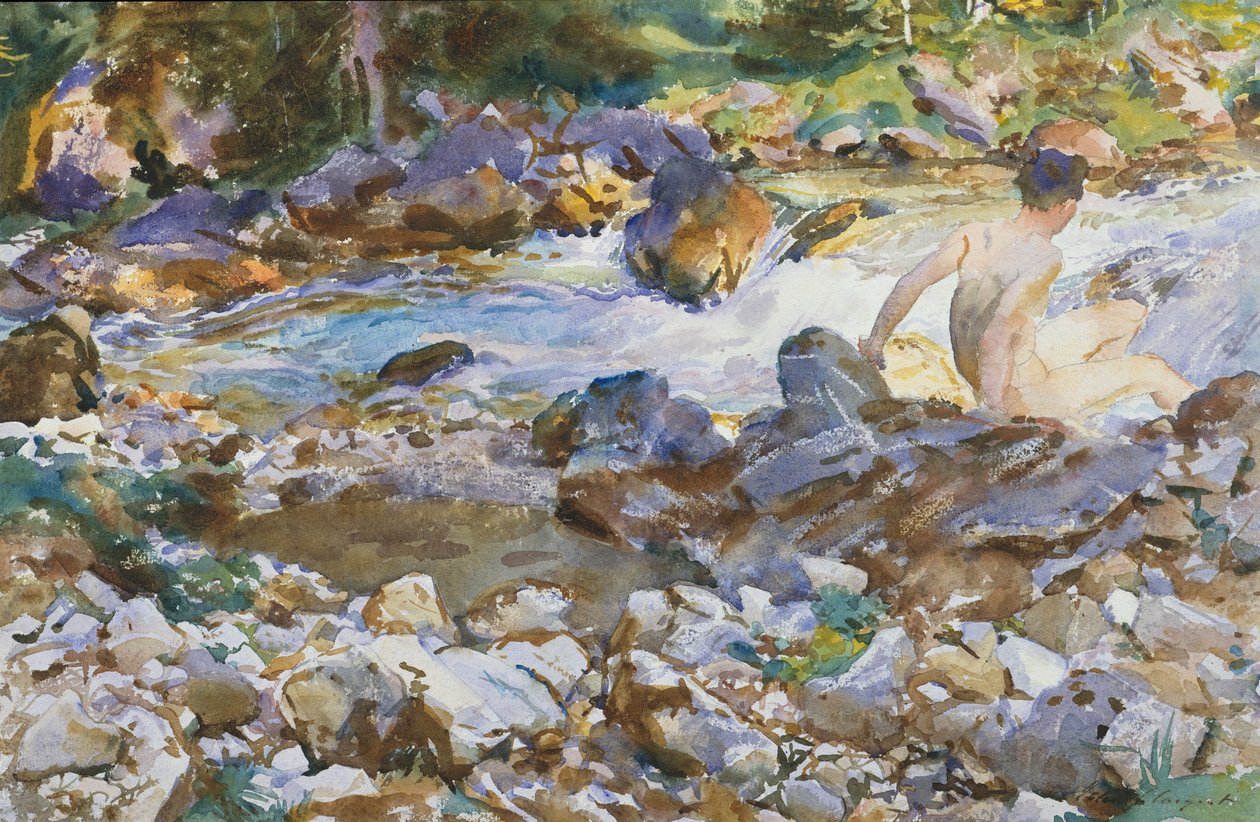 Mountain Stream, 1912-1914 körül (akvarell és grafit törtfehér szőtt papíron) alkotó: John Singer Sargent
