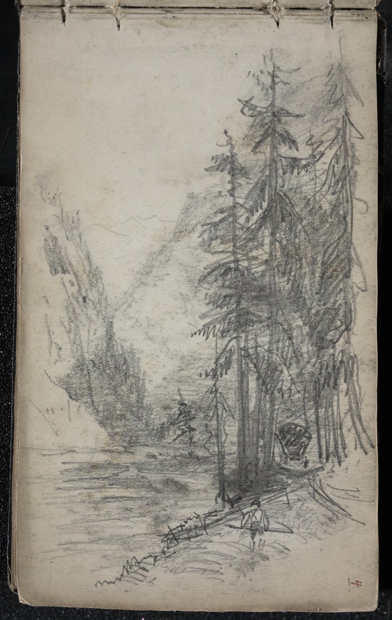 Hegyi táj fákkal, 1871-72 (grafit sötétített törtfehér szőtt papíron) alkotó: John Singer Sargent