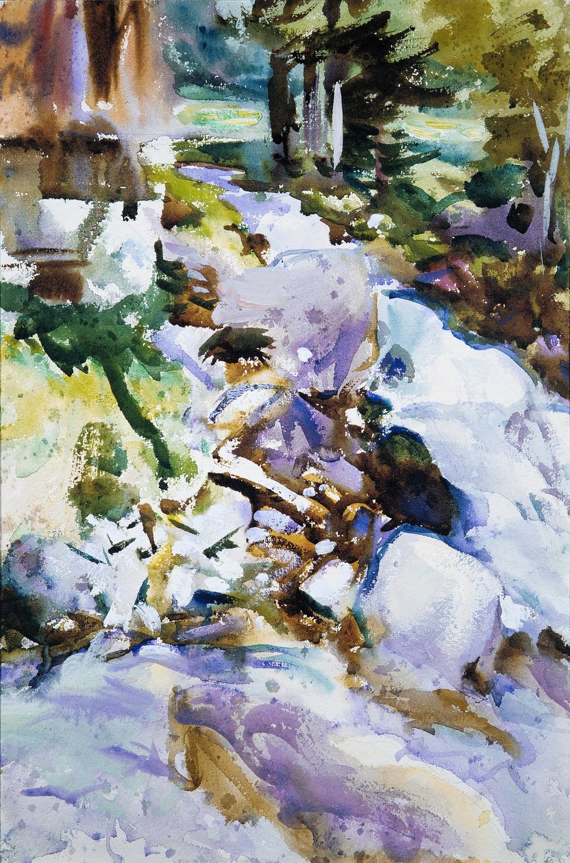 Rushing Brook, 1904-1911 körül (wc, gouache és grafit törtfehér szőtt papíron) alkotó: John Singer Sargent