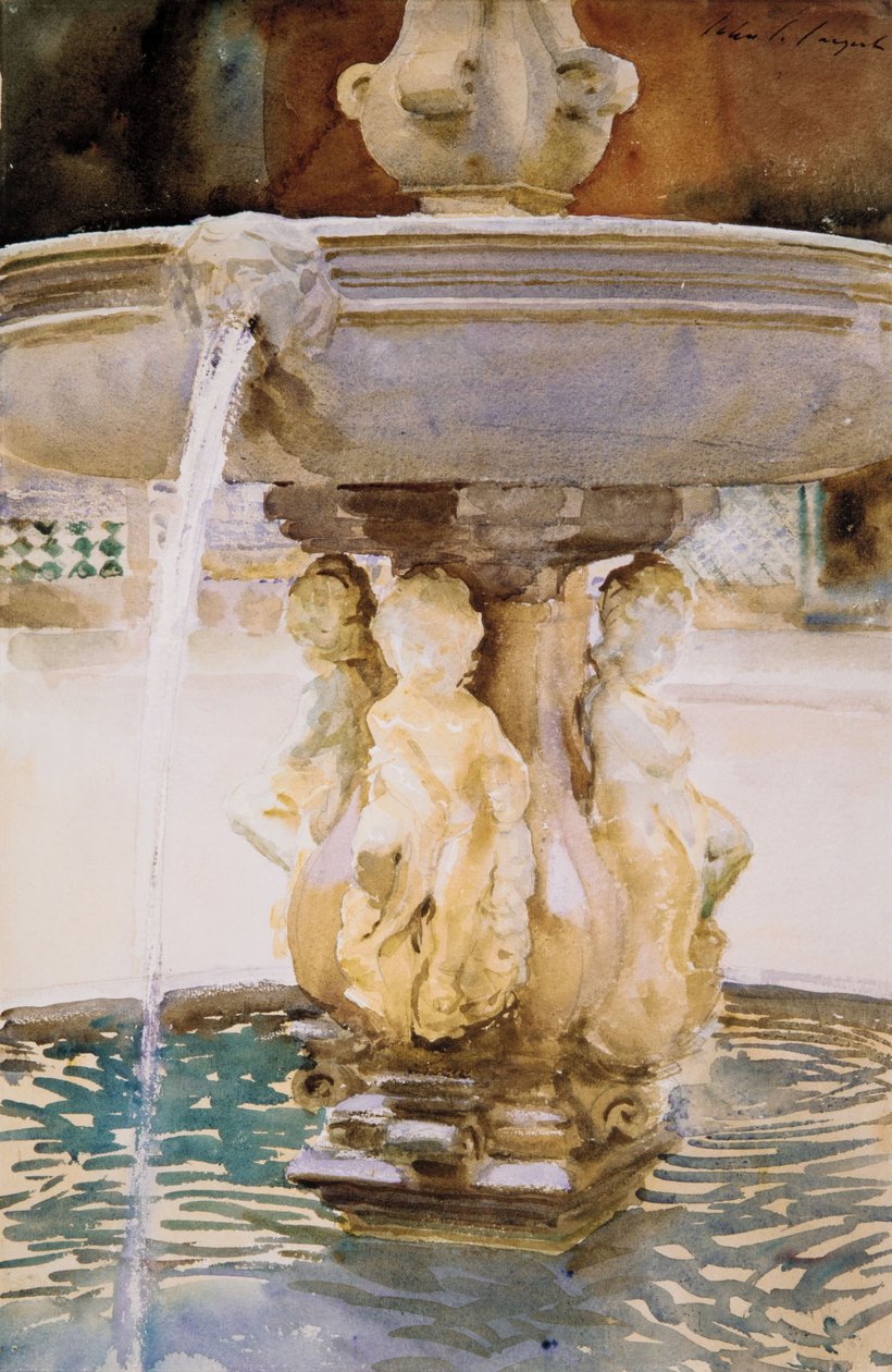 Spanyol szökőkút, 1912 (wc és grafit fehér szőtt papíron) alkotó: John Singer Sargent