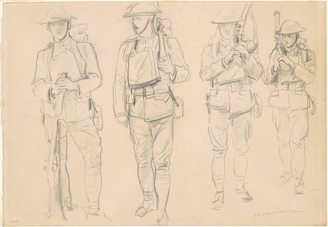 Tanulmányok a háborúba lépéshez [recto], 1918. alkotó: John Singer Sargent