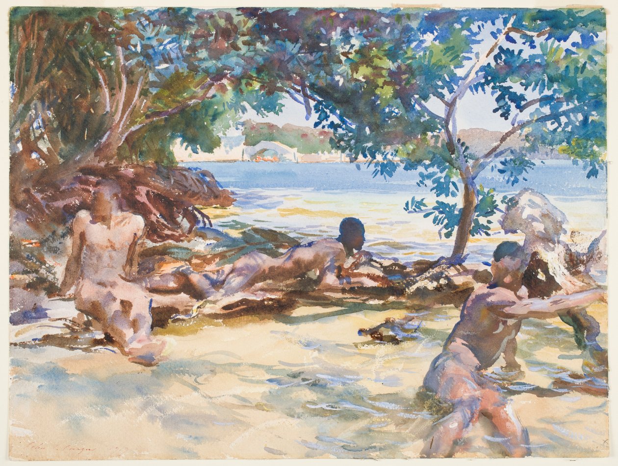 The Bathers (wc és gouache grafit felett papíron) alkotó: John Singer Sargent