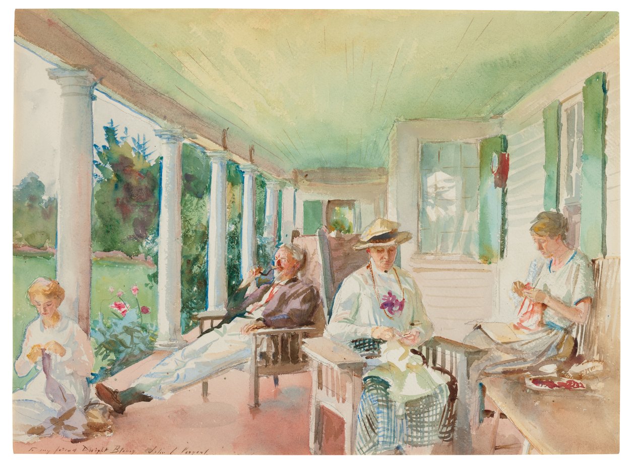 A Piazza; A verandán, 1921-22 körül (akvarell és szén, papír) alkotó: John Singer Sargent