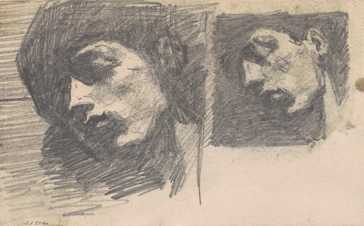 Két fej, 1875-80 (grafit szőtt papíron) alkotó: John Singer Sargent