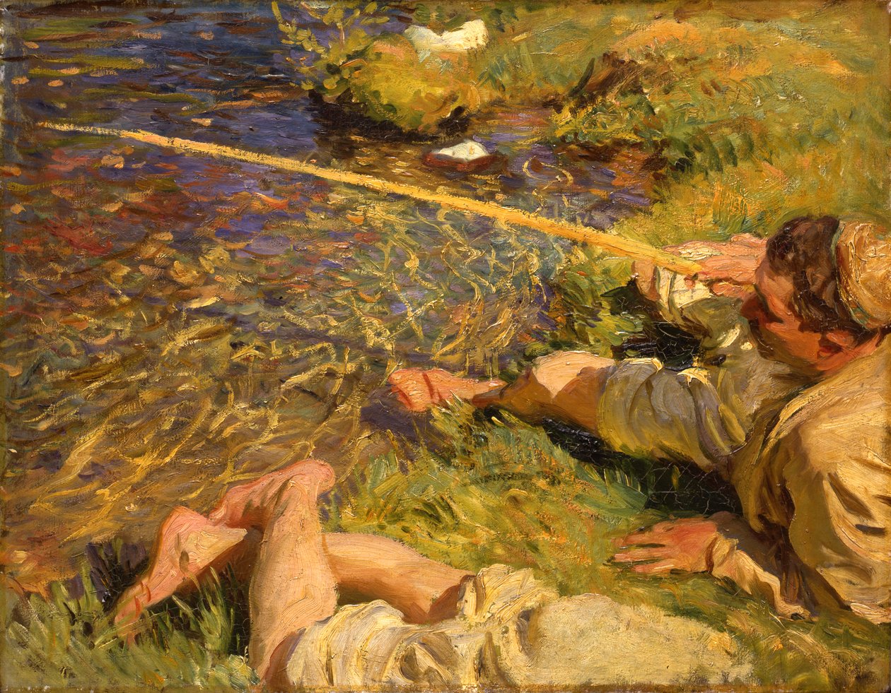 Val d"Aosta: Egy ember horgász, 1907 körül alkotó: John Singer Sargent